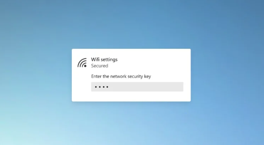 Windows 10X belgelerinden edinilen kablosuz ağ şifre girme paneli. Panel eskisi gibi sağ altta değil, daha fazla dikkat çekmesi için ekranın ortasında yer alıyor.